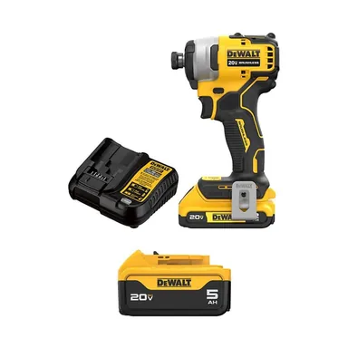 DeWalt DCF809D1WDCB205, bundle: ATOMIC 20V MAX Lithium-Ion Brushless Cordless Compact 1/4 in. Impact Driver with 2Ah and 5Ah Batteries and Charger