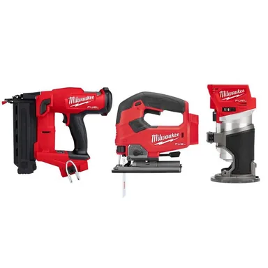 Milwaukee 2746-20-2723-20-2737-20, bundle: M18 FUEL 18-Volt Lithium-Ion Brushless Gen II 18-Gauge Cordless Brad Nailer/Jig SawithRouter Combo Kit (3-Tool)