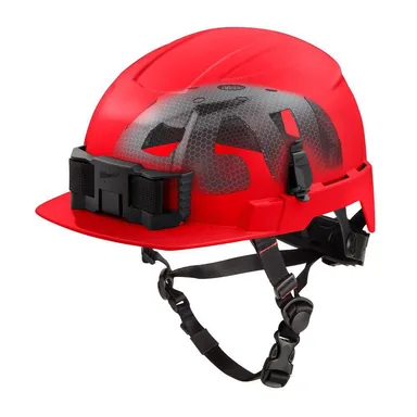 Milwaukee 48-73-1373, accessory: BOLT Red Type 2 Class E Front Brim Non-Vented Safety Helmet with IMPACT-ARMOR Liner (photograph from the Home Depot listing)