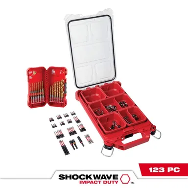 Milwaukee 48-32-4082-48-89-4631, bundle: SHOCKWAVE Impact Duty Alloy Steel Screw Driver Bit Set with PACKOUT Case with Titanium Drill Bit Set (123-Piece)