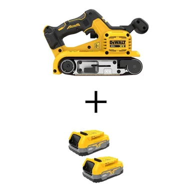 DeWalt DCW220BWBP034-2, bundle: 20-Volt Lithium-Ion Cordless Belt Sander with 2 20-Volt MAX POWERSTACK Compact Lithium-Ion Batteries