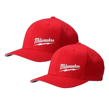 Milwaukee 504R-SM-X2, unpowered: Small/Medium Red Fitted Hat (2-Pack)