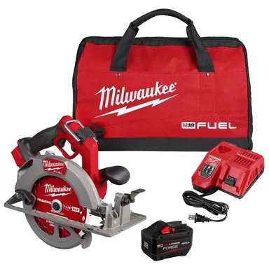 Milwaukee 2834-21HD, kit: M18 FUEL 18V Lithium-Ion Brushless Cordless 7-1/4 in. Circular Saw Kit with One FORGE 12.0Ah Battery, Charger, Tool Bag