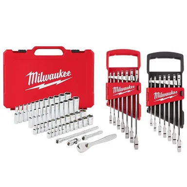 Milwaukee 48-22-9004-48-22-9406-48-22-9506, bundle: 1/4 in. Drive SAE/Metric Ratchet/Socket/ Combination Ratcheting Wrench Mechanics Tool Set (64-Piece)