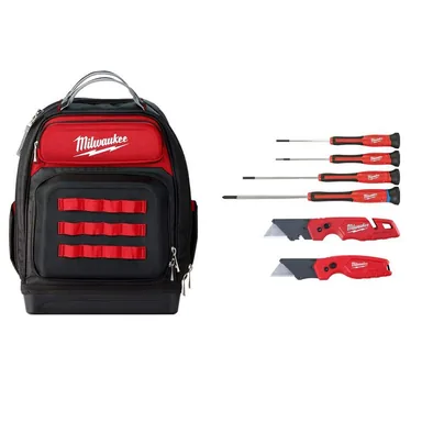 Milwaukee 48-22-2604-48-22-8201-48-22-1503, bundle: Ultimate Jobsite 15 in. Backpack with 4-Piece Precision Screwdriver Set and FASTBACK Folding Utility Knives (7-Piece)
