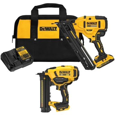 DeWalt DCN650D1WCN210B, bundle: 20-Volt MAX XR Lithium-Ion Cordless 2-1/2 in. 15-GA Finish Nailer and 18 GA Brad Nailer with 2Ah Battery Charger and Bag