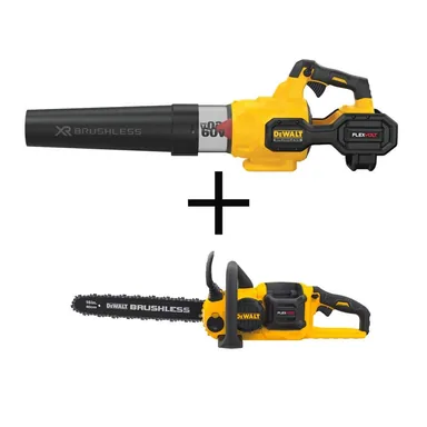 DeWalt DCBL772X1W670B, bundle: 60V MAX 125 MPH 600 CFM Brushless Cordless Battery Powered Handheld Leaf Blower Kit & Cordless Chainsaw (Tool Only)