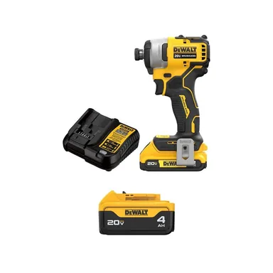DeWalt DCF809D1WDCB204, bundle: ATOMIC 20V MAX Lithium-Ion Brushless Cordless Compact 1/4 in. Impact Driver Kit with 4Ah and 2Ah Batteries and Charger