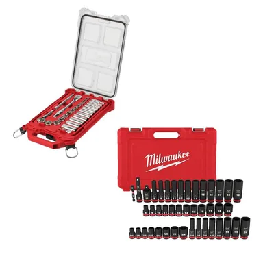Milwaukee 48-22-9481-49-66-7009, bundle: 3/8 in. Drive SAE Ratchet and Socket Mechanics Tool Set with 3/8 in. Drive SAE/Metric Impact Socket Set (71-Piece)