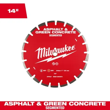 Milwaukee 49-93-7240, accessory: 14 in. 24-Tooth Asphalt and Green Concrete Segmented Diamond Blade