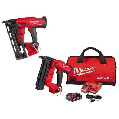 Milwaukee 2841-20-2746-21CT, bundle: M18 FUEL 18-Volt Lith-Ion Brushless Cordless 16-Gauge Angled Finish Nailer w/ Brad Nailer & (1) 2.0 Ah Battery/Charger