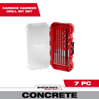 Milwaukee 48-20-9057, accessory: SHOCKWAVE Carbide Hammer Drill Bit Kit (7-Piece) for Concrete, Stone, Masonry Drilling