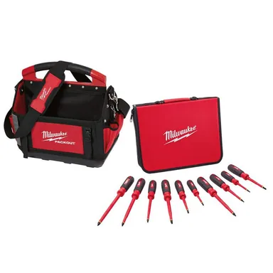 Milwaukee 48-22-2210-48-22-8315, bundle: 10-Piece 1000-Volt Insulated Screwdriver Set with 15 in. PACKOUT Tote