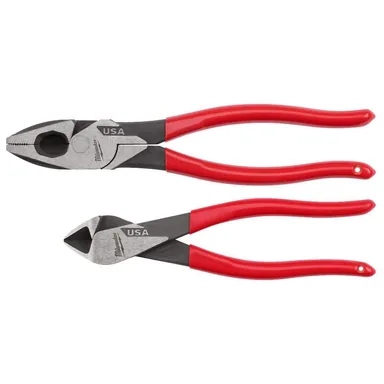 Milwaukee MT500-2, unpowered: 9 in. Lineman & 8 in. Diagonal Dipped Grip Plier Set (2-Piece)