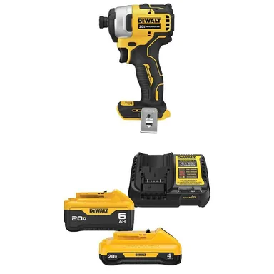 DeWalt DCF809BW2460C, bundle: ATOMIC 20V MAX Lithium-Ion Cordless Brushless Compact 1/4 in. Impact Driver with 6.0Ah and 4.0Ah Batteries and Charger