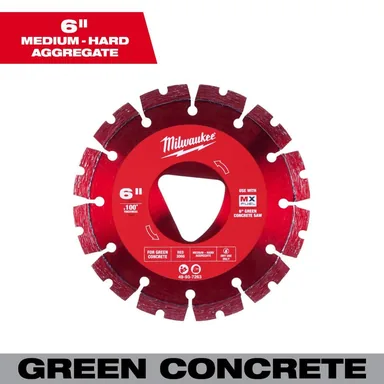 Milwaukee 49-93-7263, accessory: Red 6 in. x .100 in. Green Concrete Cutting Segmented Rim Diamond Blade (1-Pack)