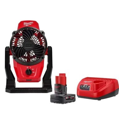 Milwaukee 0820-20-48-59-2440, bundle: M12 12-Volt Lithium-Ion Cordless Jobsite Fan with M12 4.0 Ah Starter Kit