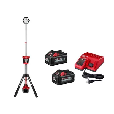 Milwaukee 2131-20-48-59-1862S, bundle: M18 18-Volt Lithium-Ion Cordless Rocket Dual Power Tower Light w/Two 6.0 Ah Battery and Charger