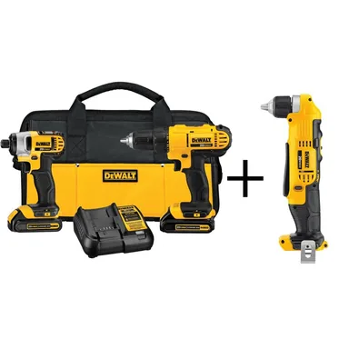 DeWalt DCK240740, unclassified: 20V MAX Cordless Drill/Impact Combo Kit, 20V MAX 3/8 in. Right Angle Drill/Driver, (2) 20V 1.3Ah Batteries, and Charger