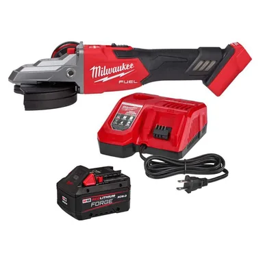 Milwaukee 2887-20-48-59-1881, bundle: M18 FUEL 18V Lithium-Ion Brushless Cordless 5 in. Flathead Braking Grinder with Slide Switch w/ 8. 0Ah Battery/Charger