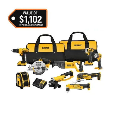 DeWalt DCK940D2, bundle: 20V MAX Cordless 9 Tool Combo Kit with (2) 20V 2.0Ah Batteries and Charger