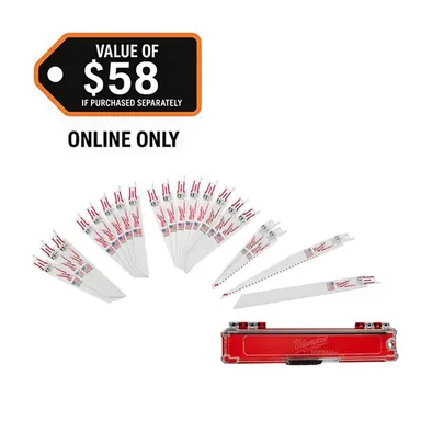 Milwaukee 49-22-1110U, accessory: SAWZALL Bi-Metal Wood and Metal Cutting Reciprocating Saw Blade Set (20-Piece) (photograph from the Home Depot listing)