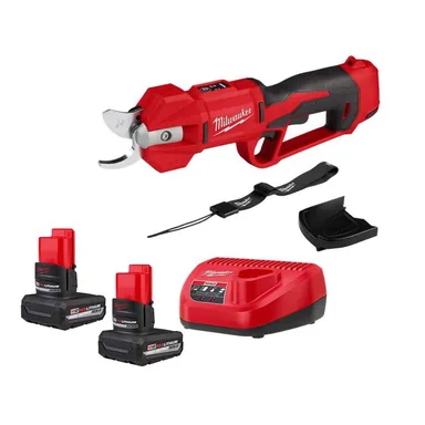 Milwaukee 2534-20-48-59-2450P, bundle: M12 12V Lithium-Ion Cordless Brushless Pruner Shears w/(2) 5.0 Ah High Output Battery, Charger