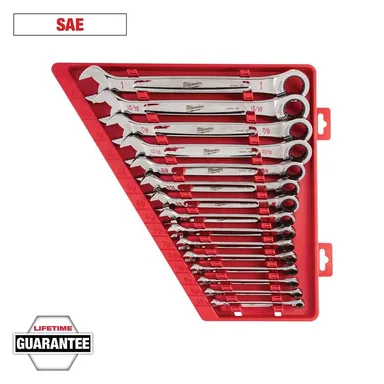 Milwaukee 48-22-9416, unpowered: SAE Ratcheting Combination Wrench Set (15-Piece)