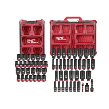 Milwaukee 49-66-6804-49-66-6805, bundle: SHOCKWAVE Impact-Duty 1/2 in. Drive Metric & SAE Standard Impact PACKOUT Socket Set (27-PC) w/ 36-PC 3/8 in Socket Set