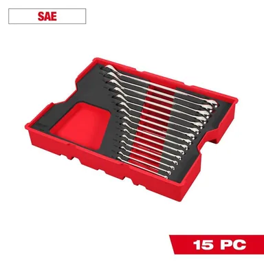 Milwaukee 48-22-0155, unpowered: SAE Combination Wrench Set with Tray for PACKOUT Drawers (15-Piece)