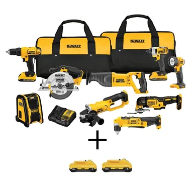 DeWalt DCK940D2W240-2, bundle: 20V MAX Cordless 9 Tool Combo Kit, (2) 20V 2.0Ah Batteries, (2) 20V MAX Compact Lithium-Ion 4.0Ah Batteries, Charger