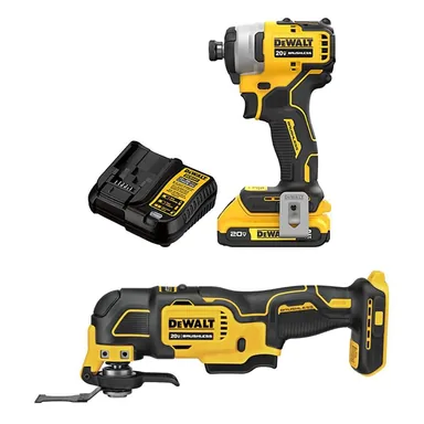 DeWalt DCF809D1WCS354B, bundle: ATOMIC 20V MAX Lithium-Ion Brushless Cordless Compact 1/4 in. Impact Driver Kit and Oscillating Tool with 2Ah Battery