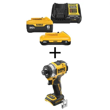 DeWalt DCF860BWCB2460C, bundle: 20V MAX XR Lithium-Ion Cordless Impact Driver with 6.0 Ah and 4.0 Ah Starter Kit