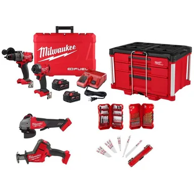 Milwaukee 3697-22-48-89-4631-48-32-4023-2880, unclassified: M18 FUEL 18V Lithium-Ion Cordless Hammer Drill & Impact Driver Combo Kit w/ Grinder, HACKZALL&PACKOUT Toolbox & Bit Set