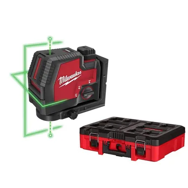 Milwaukee 3522-21-48-22-8450, bundle: Green 100 ft. Cross Line & Plumb Points Rechargeable Laser Level w/ Lithium-Ion USB Battery, Charger & PACKOUT Tool Box