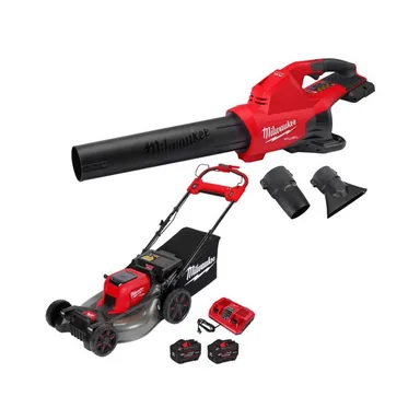 Milwaukee 2824-20-2823-22HD, bundle: M18 FUEL Dual Battery 145 MPH 600 CFM 18V Lithium-Ion Brushless Cordless Blower w/M18 Mower, (2) 12.0Ah Battery/Charger