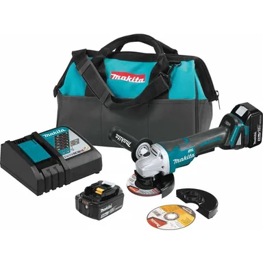 Makita XAG11T, kit: Makita XAG11T 18V LXT Lithium-Ion Brushless Cordless 4-1/2" / 5" Paddle Switch Cut-Off/Angle Grinder Kit, with Electric Brake (5.0Ah)