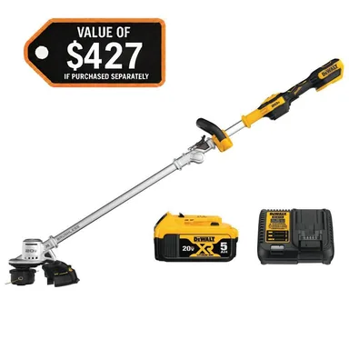 DeWalt DCST922P1, kit: 20V MAX 14 in. Brushless Cordless Battery Powered Foldable String Trimmer Kit with (1) 5 Ah Battery & Charger