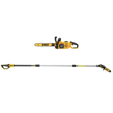 DeWalt DCCS672X1WS620B, bundle: FLEXVOLT 60V MAX 18 in. Brushless Cordless Chainsaw Kit with (1) 3.0 Ah Battery and Charger w/20V 8 in. Pole Saw
