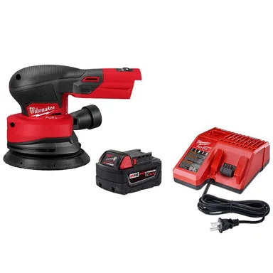 Milwaukee 2837-20-48-59-1850, bundle: M18 18V Lithium-Ion Brushless Cordless FUEL 5 in. Random Orbit Sander w/ (1) 5Ah Battery & Charger