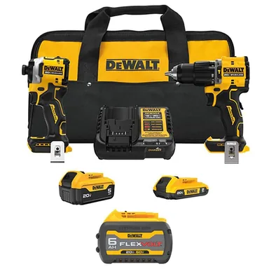 DeWalt DCK200D1P1WB606, bundle: ATOMIC 20V Lithium-Ion Cordless 2-Tool Combo Kit with FLEXVOLT 20V/60V 6.0Ah, 20V 5 Ah and 2 Ah Batteries and Charger