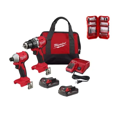 Milwaukee 3692-22CT-48-32-4023, bundle: M18 18V Lithium-Ion Brushless Cordless Compact Drill/Impact Combo Kit (2-Tool) with SHOCKWAVE Screw Driver Bit Set