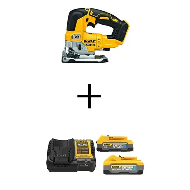 DeWalt DCS334BWP315-2C, bundle: 20-Volt MAX XR Lithium-Ion Cordless Brushless Jigsaw with Powerstack 5.0 Ah and 1.7 Ah Batteries and Charger