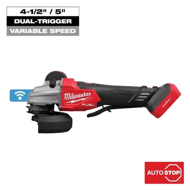 Milwaukee 2986-20, bare tool: M18 FUEL 18V Lithium-Ion Brushless Cordless 4-1/2 in./5 in. Dual-Trigger Braking Grinder (Tool-Only) (photograph from the Home Depot listing)