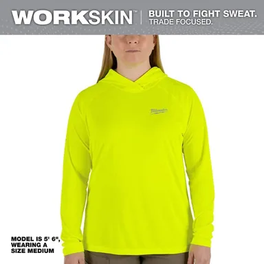 Milwaukee F550Y-M, unpowered: Women's Medium Yellow WORKSKIN Hooded Sun Shirt (photograph from the Home Depot listing)