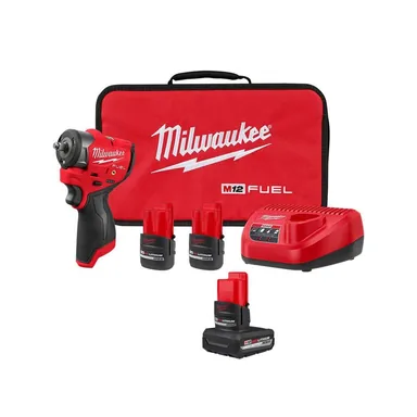 Milwaukee 3049-22-48-11-2450, bundle: M12 FUEL 12V Lithium-Ion Brushless Cordless 3/8 in. Subcompact Impact Wrench w/ Friction Ring Kit & M12 5.0 Battery