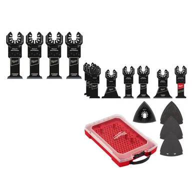Milwaukee 49-25-1233W-49-10-9215, bundle: Wood and Metal Cutting Oscillating Multi-Tool Blade (4-Pack) and Oscillating Multi-Tool Blade Kit (15-Piece)