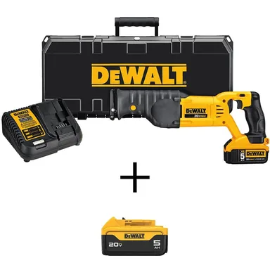 DeWalt DCS380P1W205, bundle: 20V MAX Lithium-Ion Cordless Reciprocating Saw, (2) 20V 5.0Ah Batteries, Charger, and Case