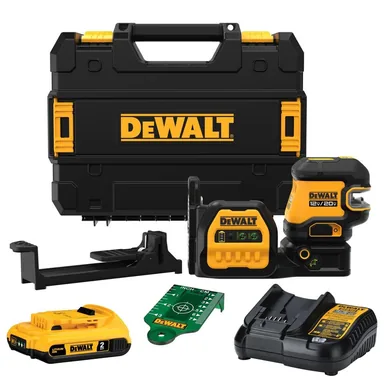 DeWalt DCLE34520G, kit: 20V Max Cordless Lithium-Ion Green Cross-Line Laser Level Kit, (1) 2.0Ah Battery, Charger, and TSTAK Case