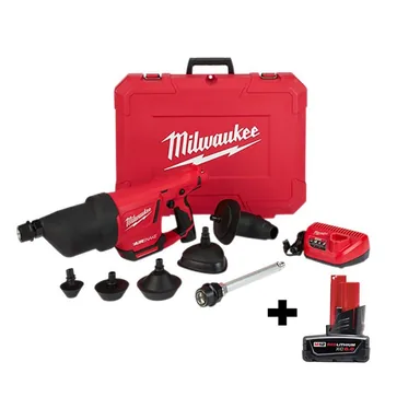 Milwaukee 2572B-21-48-11-2460, bundle: M12 12V Lithium-Ion Cordless Drain Cleaning Airsnake Air Gun Kit with 6.0 Ah Battery